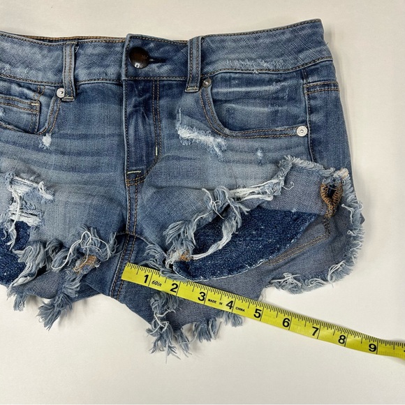 American Eagle Women’s 4 Shortie Shorts Jean Distressed 360 Super Stretch #2249 - Picture 5 of 8